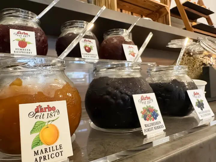 Jars of jam on the buffet