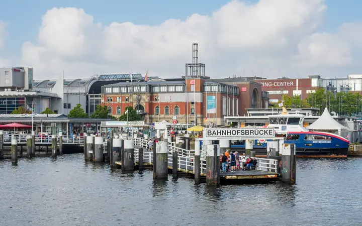 Kiel central station with the Bahnhofsbrücke on the waterfront